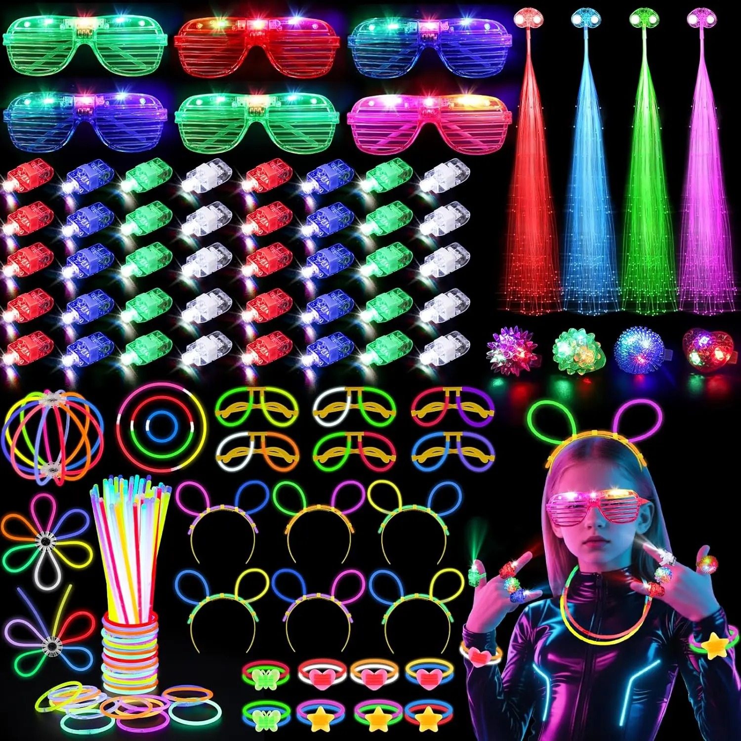 Glow In The Dark Party Glasses - 128 piezas de gafas luminosas, pinzas
