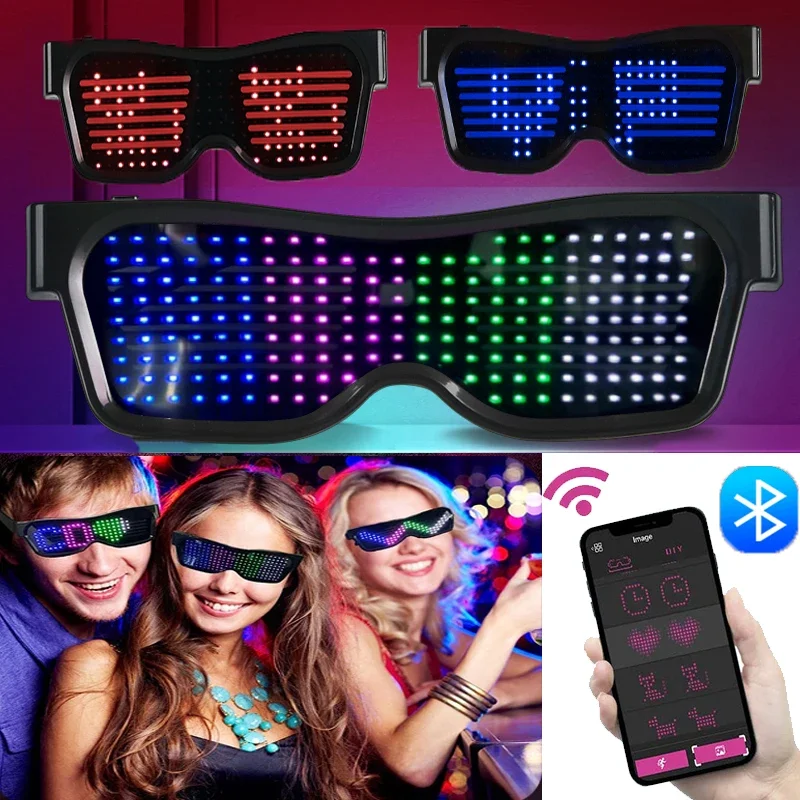 Glow In The Dark Party Glasses - Gafas LED multilingüe Bluetooth DIY texto