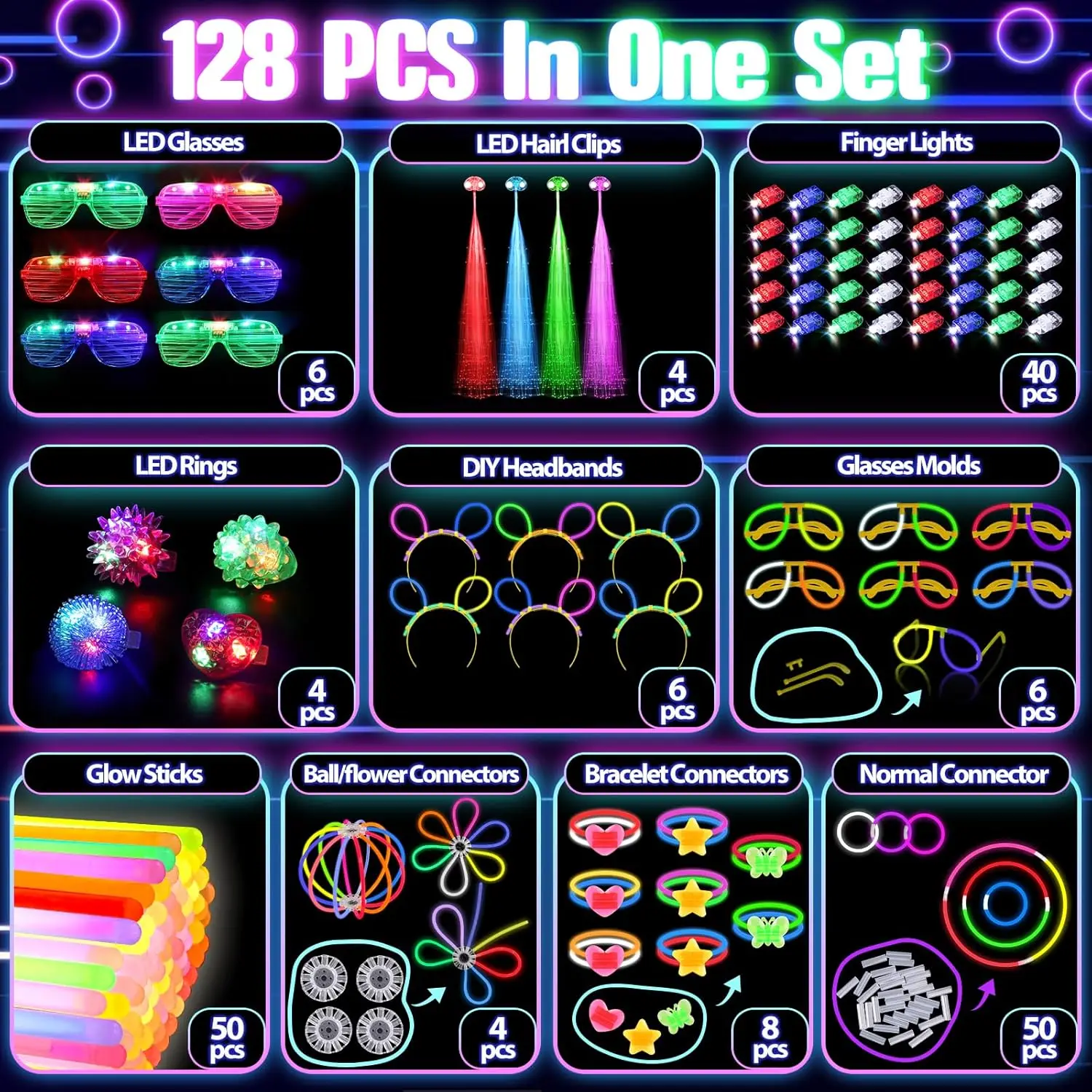 128 piezas de gafas luminosas, - Glow In The Dark Party Glasses reseña y precio
